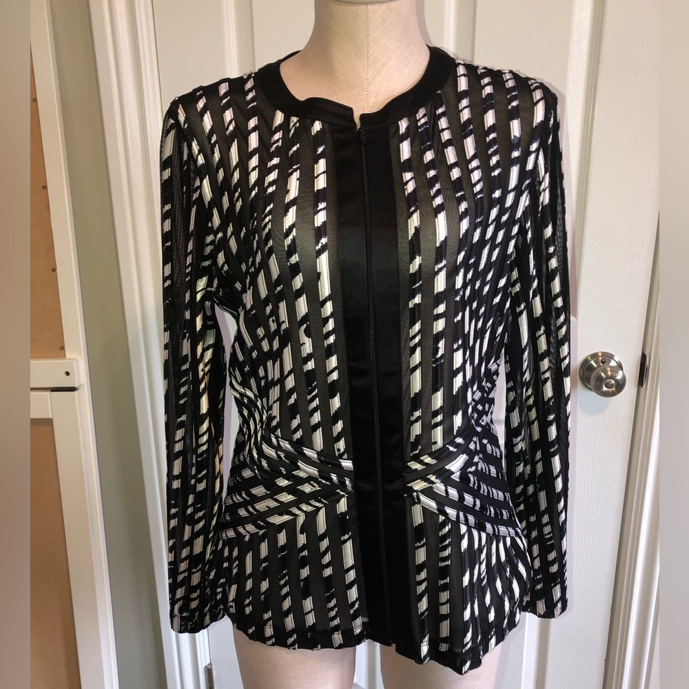 Chico’s Black Stripe Long Sleeve Jacket